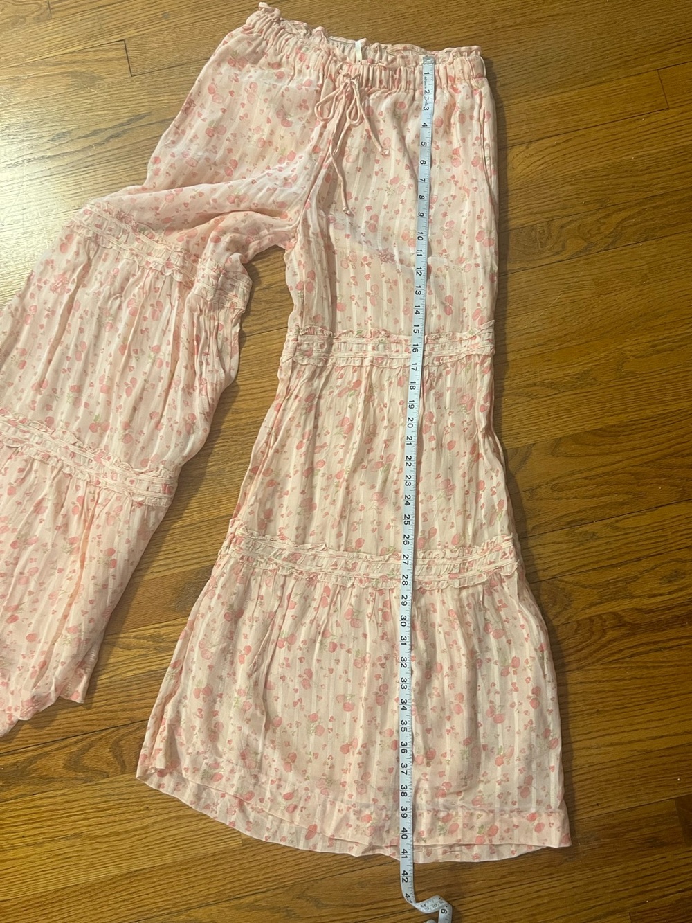 Free People Peach Floral Tiered Boho Wide-Leg Pants - Picture 6 of 7